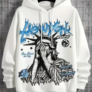 Fashionable new men's autumn Statue of Liberty print soft and comfortable hooded sweatshirt outdoor street style top
