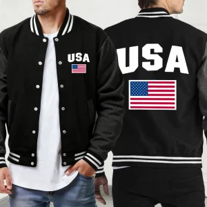 USA Flag Printing Mens Casual Loose American Jacket Retro Oversized Baseball Jersey Sports Button Menswear Street Autumn Veste