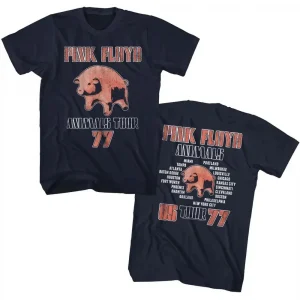 90s Vintage Rock Tops Pink Floyd T-Shirt Animals USA Tour 1977 Navy Blue T Shirt 1Cotton Graphic Tees Vintage Print T-shirt