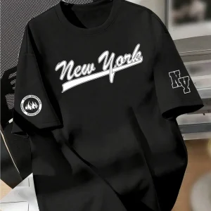 New men's summer design letter print soft and breathable round neck T-shirt summer outdoor street quick drying top