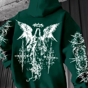 Gothic Style Angel Print Hoodies Men Women Outdoor Street Casual Sport Trend Hip-hop Couple Long-sleeve Autumn Winter Sweatshirt