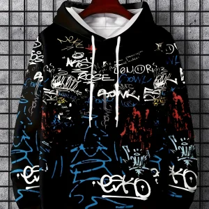 Hot selling men's autumn fashion personalized graffiti print soft and comfortable hooded sweatshirt outdoor urban high street to