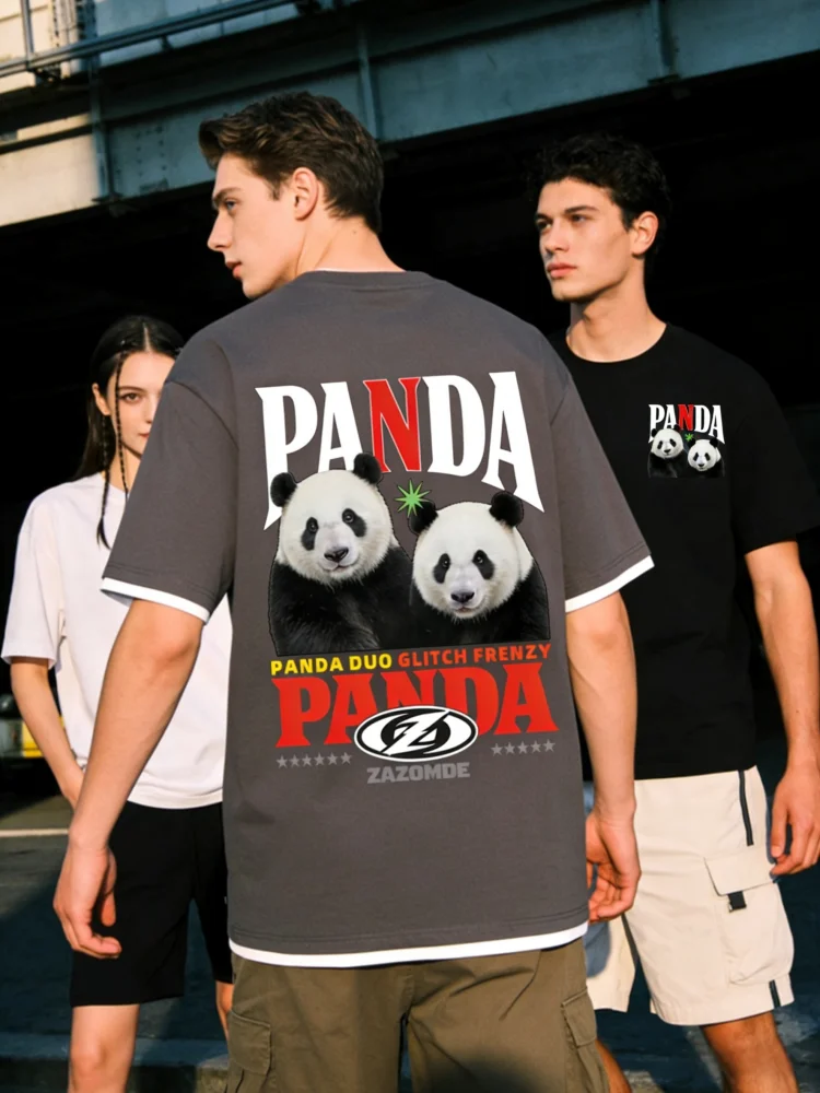 ZAZOMDE Street Fashion Unisex Oversized T Shirt Panda Graphic Design With Print Comfortable Loose Fit Cotton Tee For Women Men