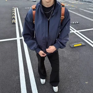 American Style Short Wide Men's Pilot Jacket Royal Blue Stand Collar Baseball Uniform Cleanfit Flight Coat Casual Wear