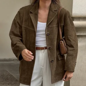 KIDCRKJ Maillard Women Spring Bomber Jacket Brown Single Breasted Lapel Collar Lady Pilot Outwear Commuting Casual Female Coat