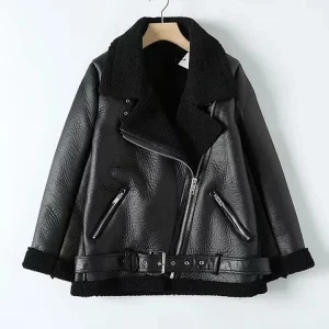 BBWM Winter Coats Women Thickness Faux Leather Fur Sheepskin Female Fur Leather Jacket Aviator Outwear Casaco Feminino