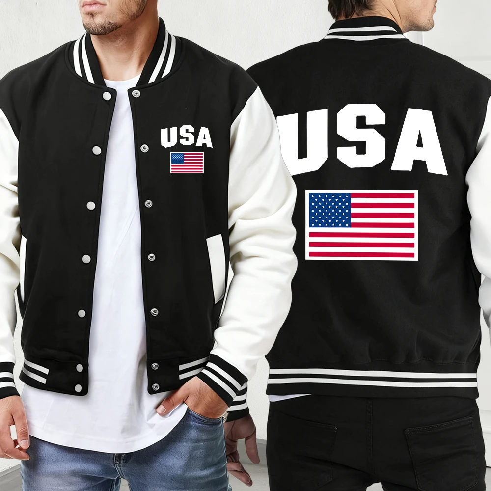 USA Flag Printing Mens Casual Loose American Jacket Retro Oversized Baseball Jersey Sports Button Menswear Street Autumn Veste - Image 2